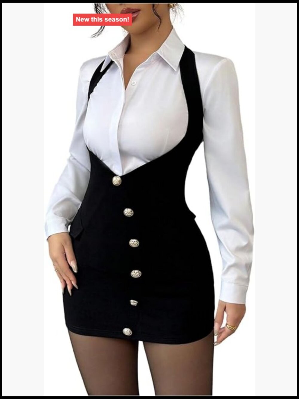 High Waist Button Front Bodycon Overall Dress Sleeveless Suspender Skirt Casual